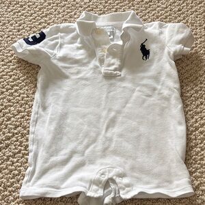 Polo by Ralph Lauren Kids White Polo Onsie with Navy Logo